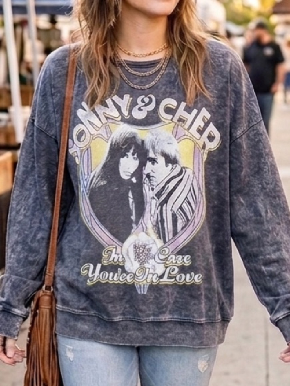 Recycled Karma,Sonny & Cher Graphic Tee Whimsical Grunge Edgy Granola Distressed